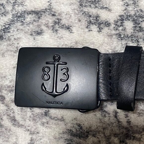 NAUTICA VOYAGE  83 Anchor LEATHER  BELT  in Black Size 34-36 - Picture 4 of 6